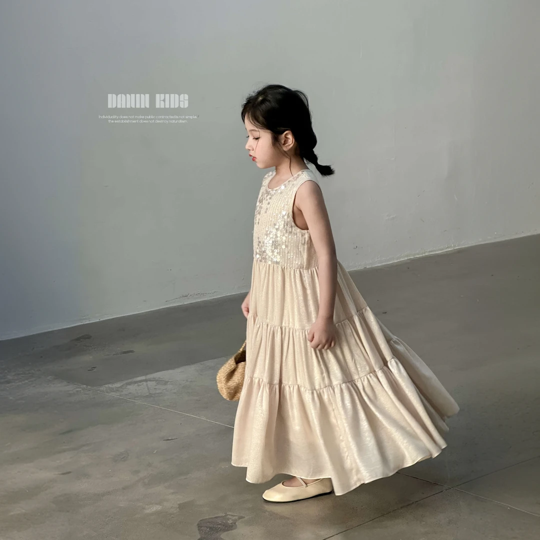 【嗒囜】女童25夏季新款时尚亮片礼服背心裙儿童法式设计感连衣裙