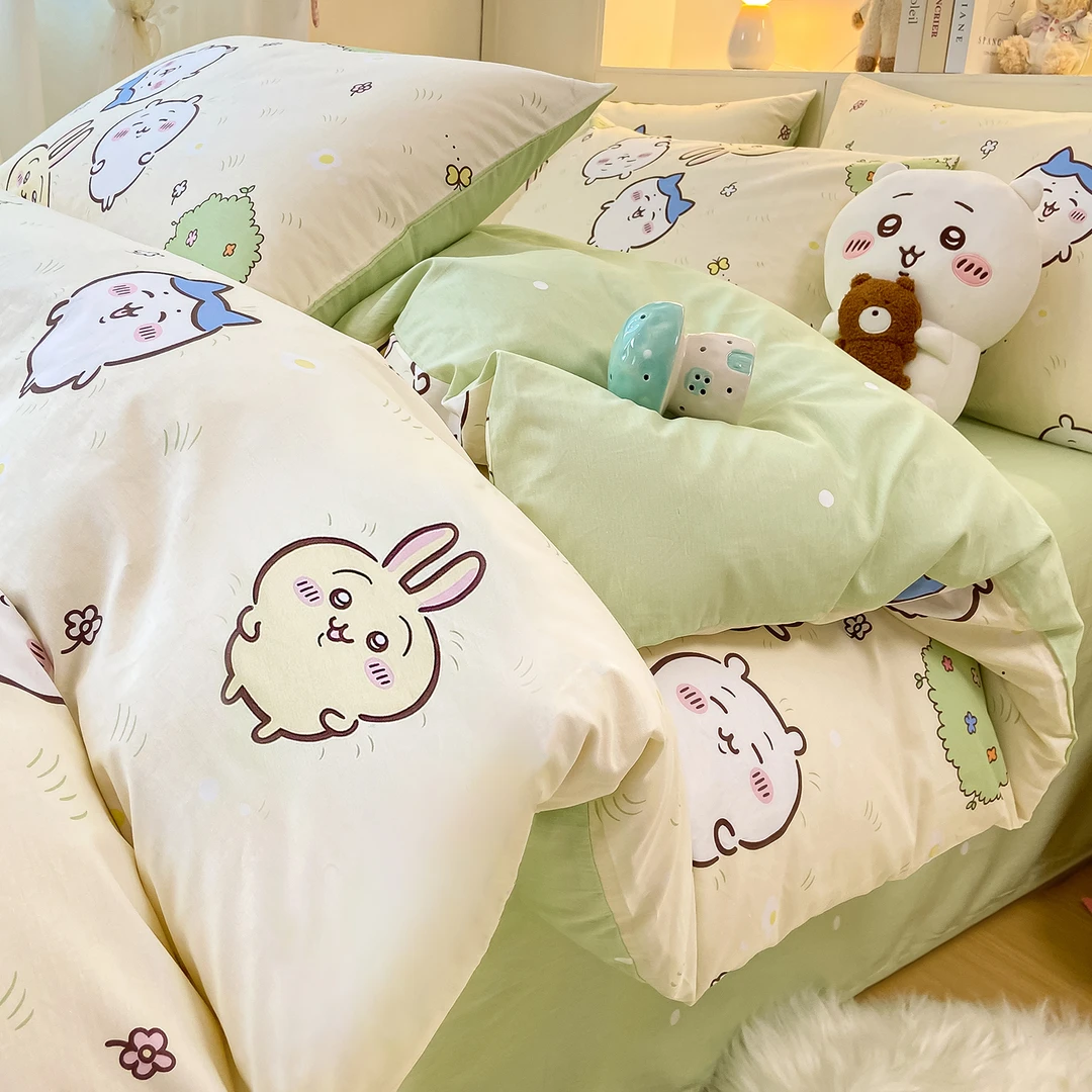 全棉床上四件套吉伊卡哇卡通印花纯棉被套床单三件套学生宿舍床品