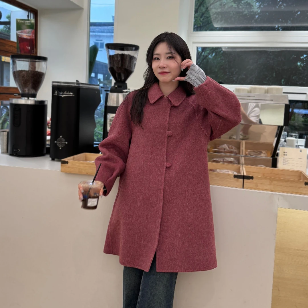 2025秋冬新款中长款中国风可爱风娃娃领毛呢外套双面呢2314