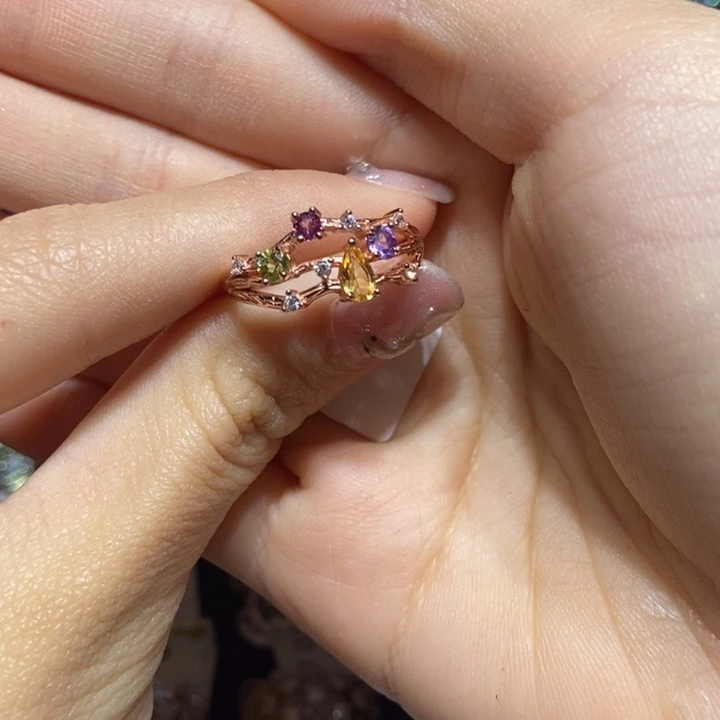 水晶戒指银S925镶嵌多宝戒指