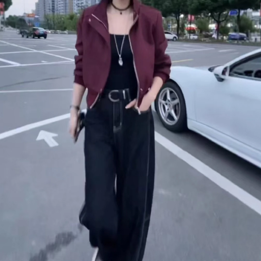 秋季短款拉链外套阔腿裤女装