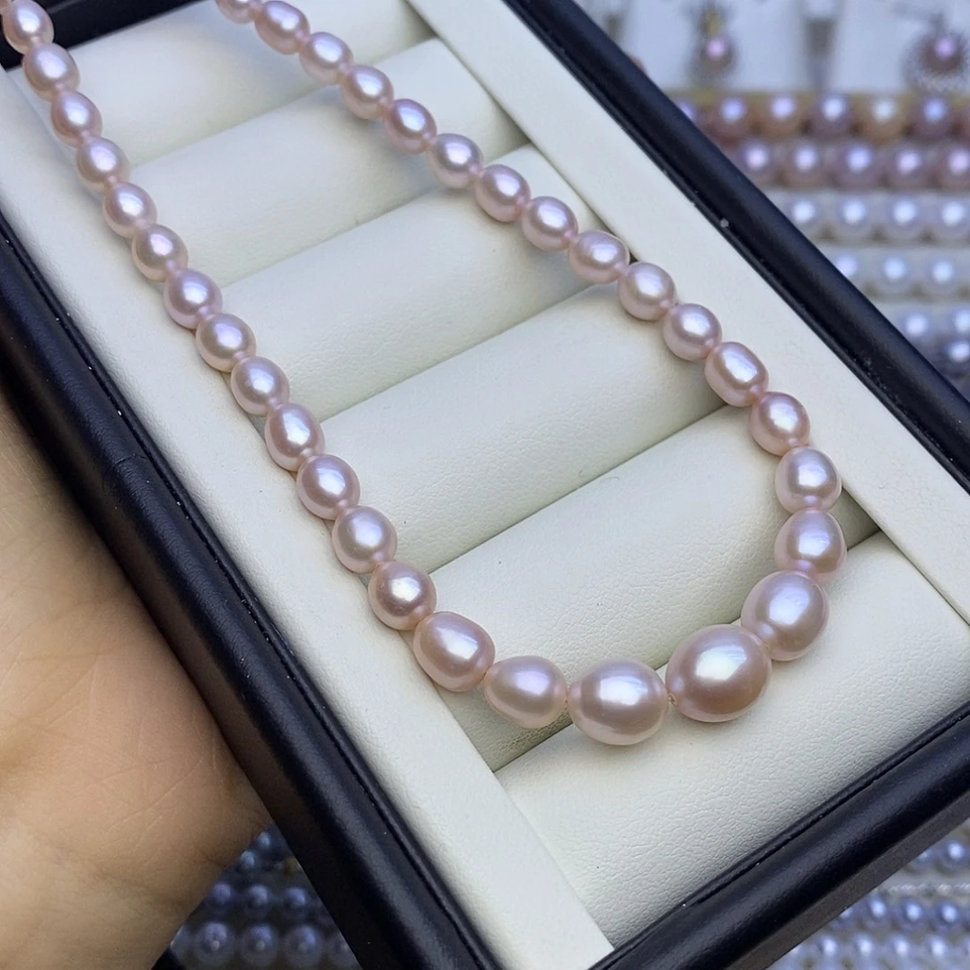 颈饰淡水珍珠银S925镶嵌无核 樱花粉 4-9