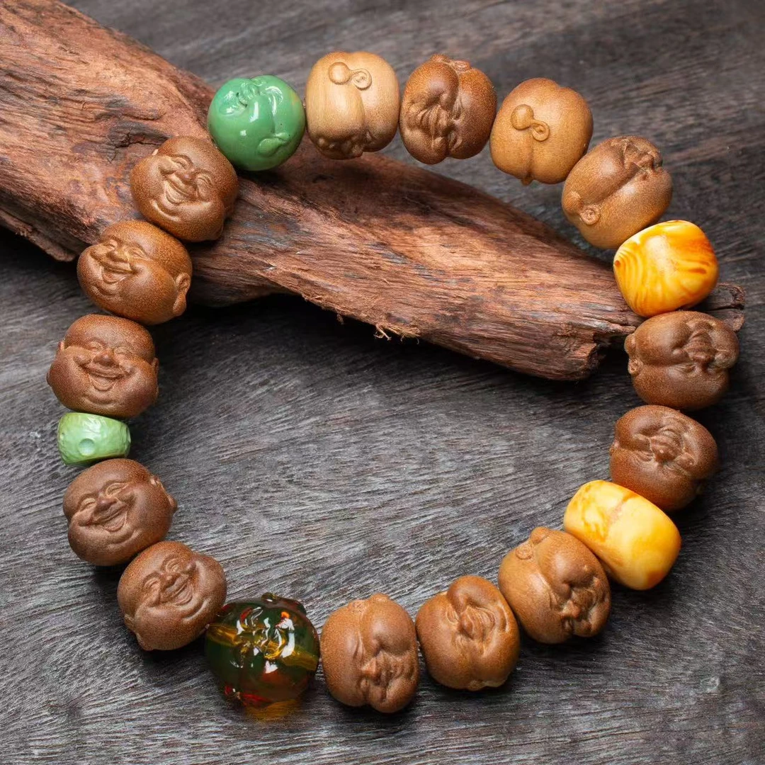 【壹芳珠宝】天然老山檀多宝佛头手串11mm