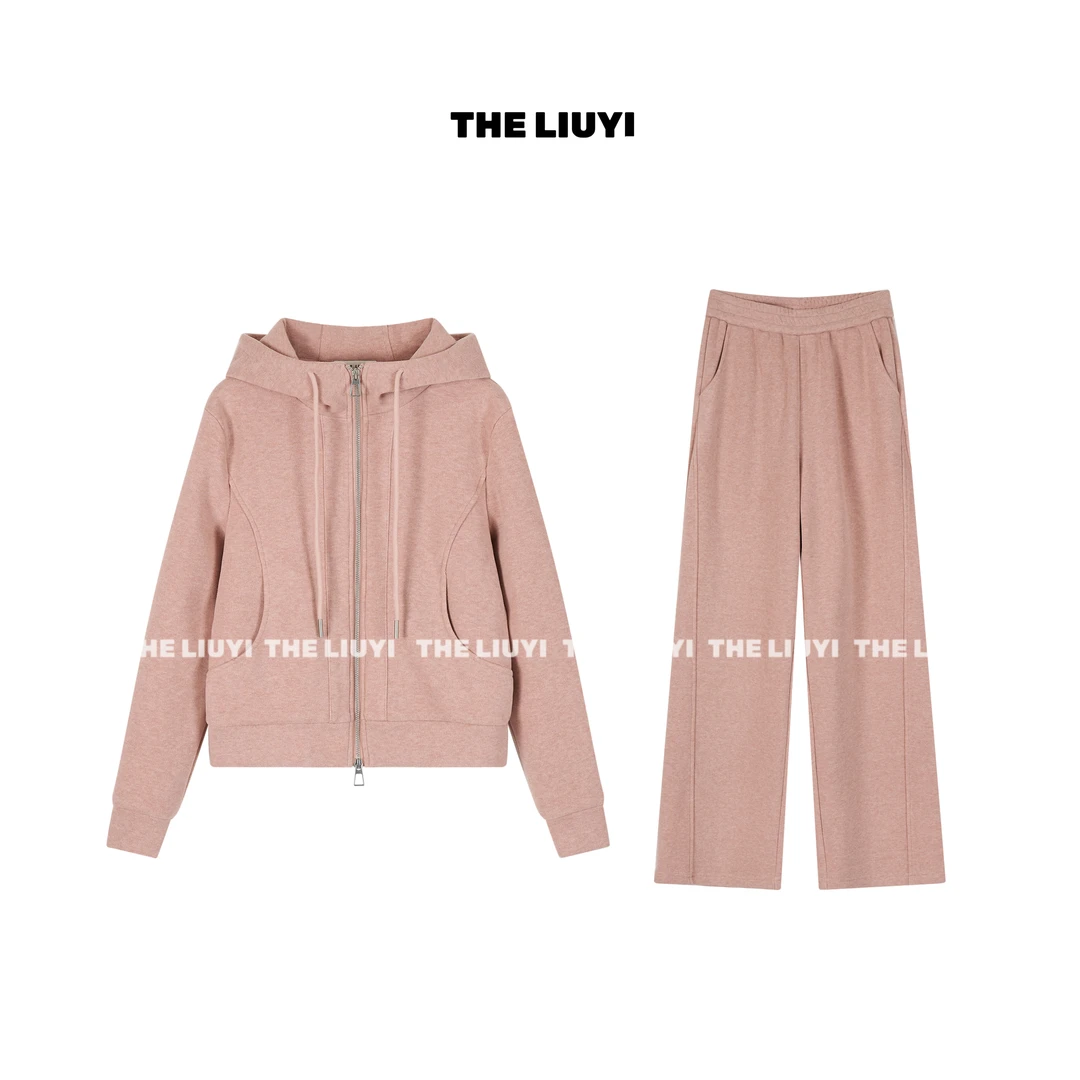 【LIUYI】小火炉~加绒加厚连帽卫衣外套直筒休闲裤两件套510245