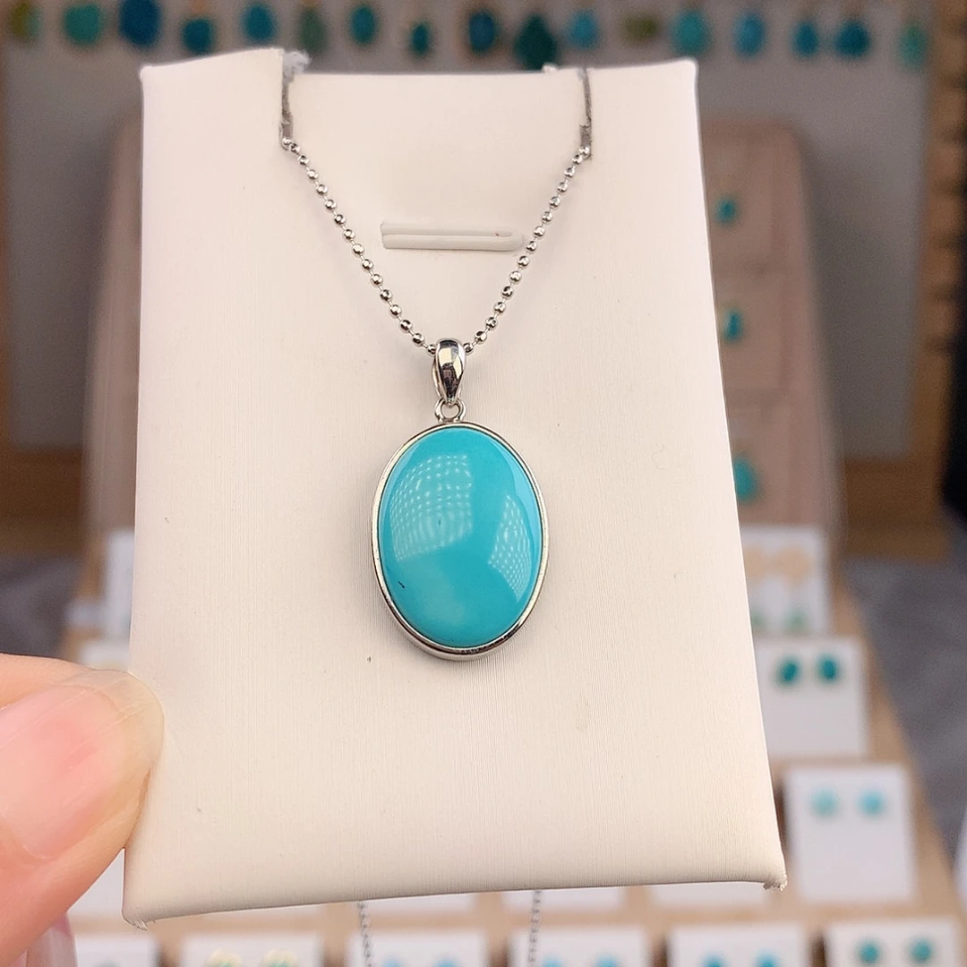 绿松石银S925镶嵌吊坠(不含链)