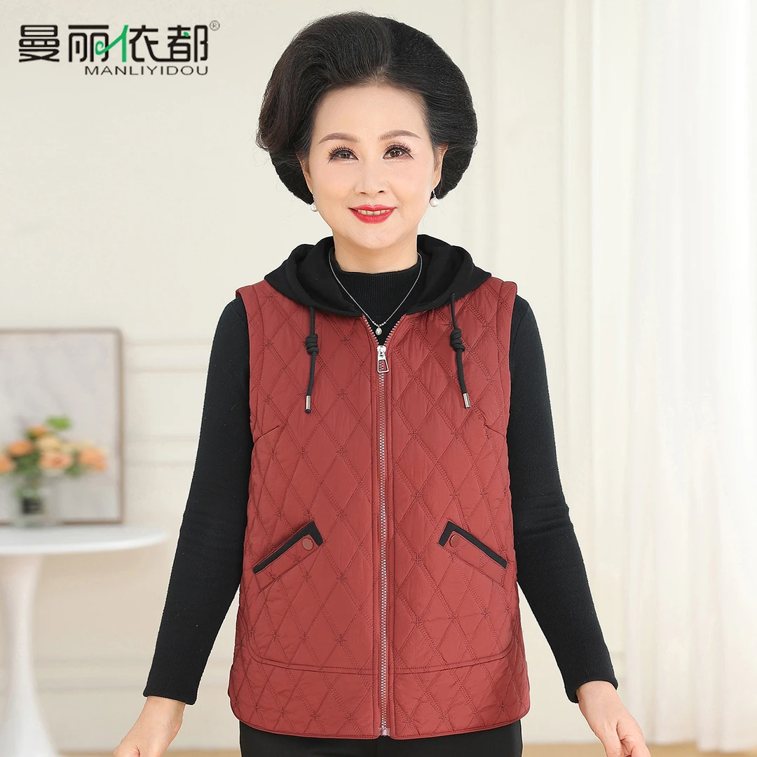 中老年马甲女秋冬夹棉外套无袖短款妈妈装老人衣服坎肩奶奶装秋装