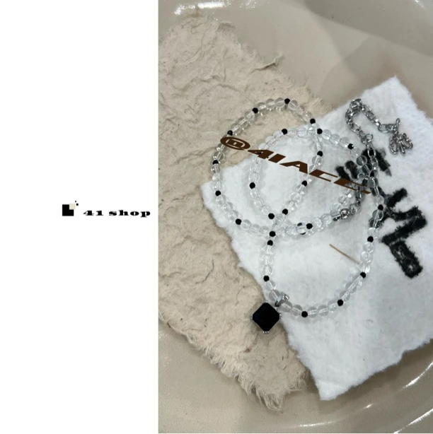 铜合金锆石项链 B-1    冰透系列串珠黑色方形锆石项链