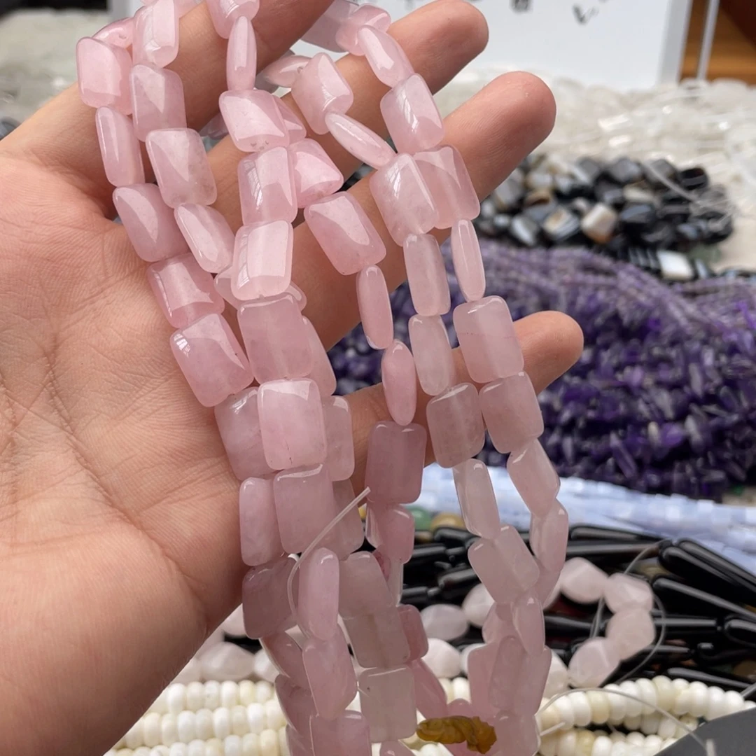 未镶嵌玛瑙/玉髓珠宝半成品一条装粉水长方片10*13mm