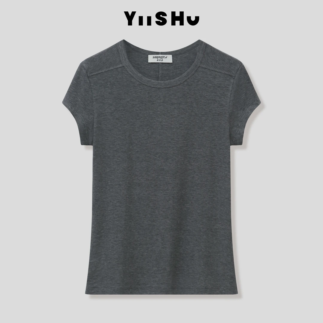 2025夏季新款休闲百搭纯色设计感鱼骨线短袖修身圆领T恤T25SS039