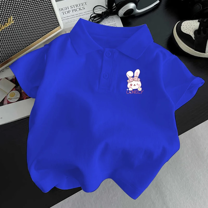 夏季女童POLO衫短袖T恤中大童翻领小兔子半袖女孩宽松休闲童装潮