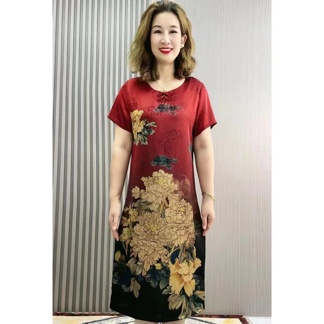 【奢洋】夏季新款大码妈妈装国风旗袍连衣裙