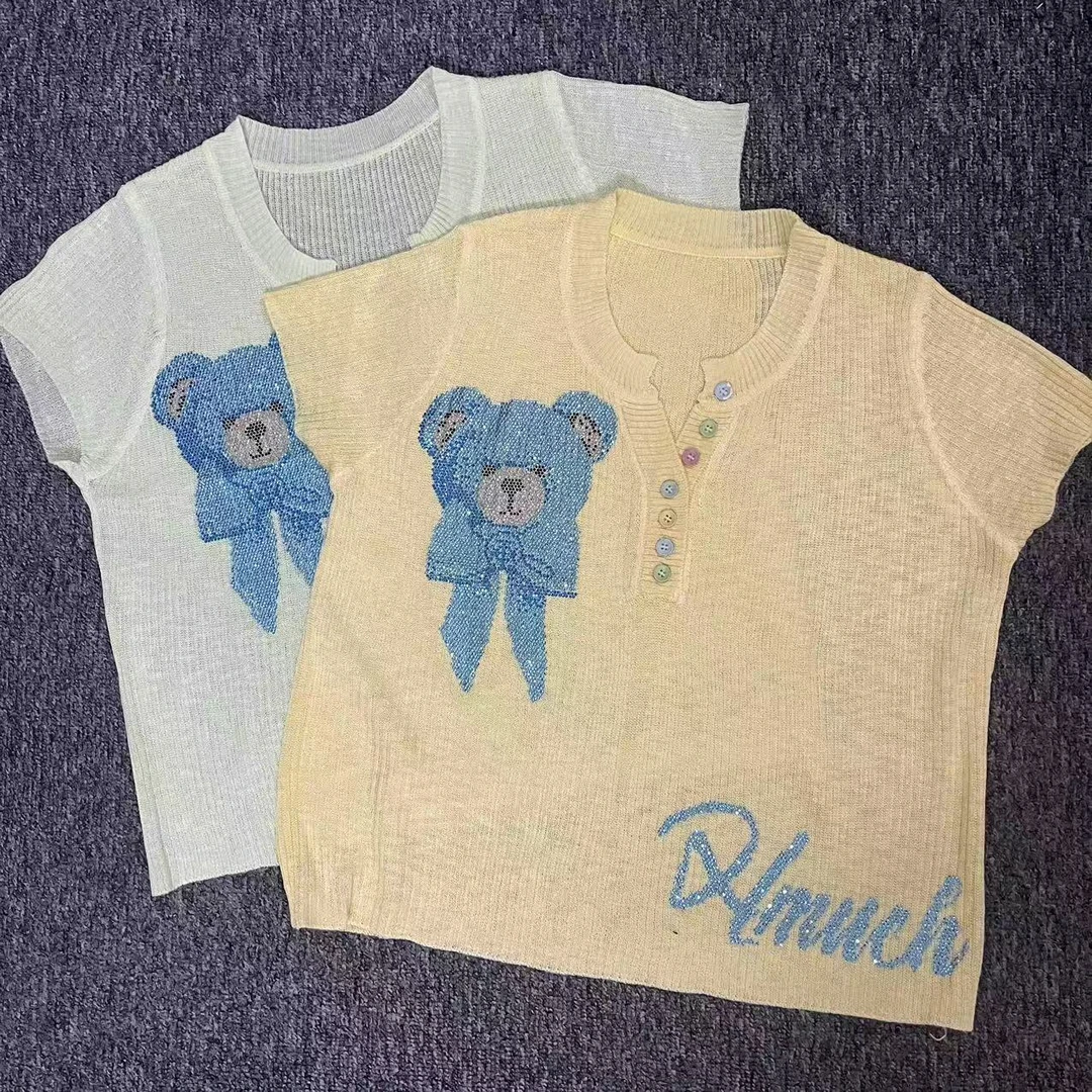 2025年夏季新款蝴蝶结小熊针织短袖W-013