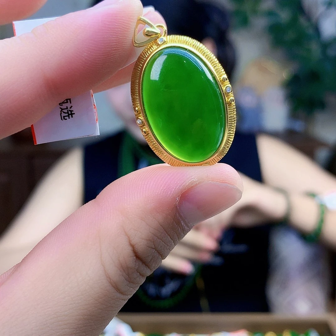 吊坠(不含链)银S925镶嵌和田玉（碧玉）吊坠