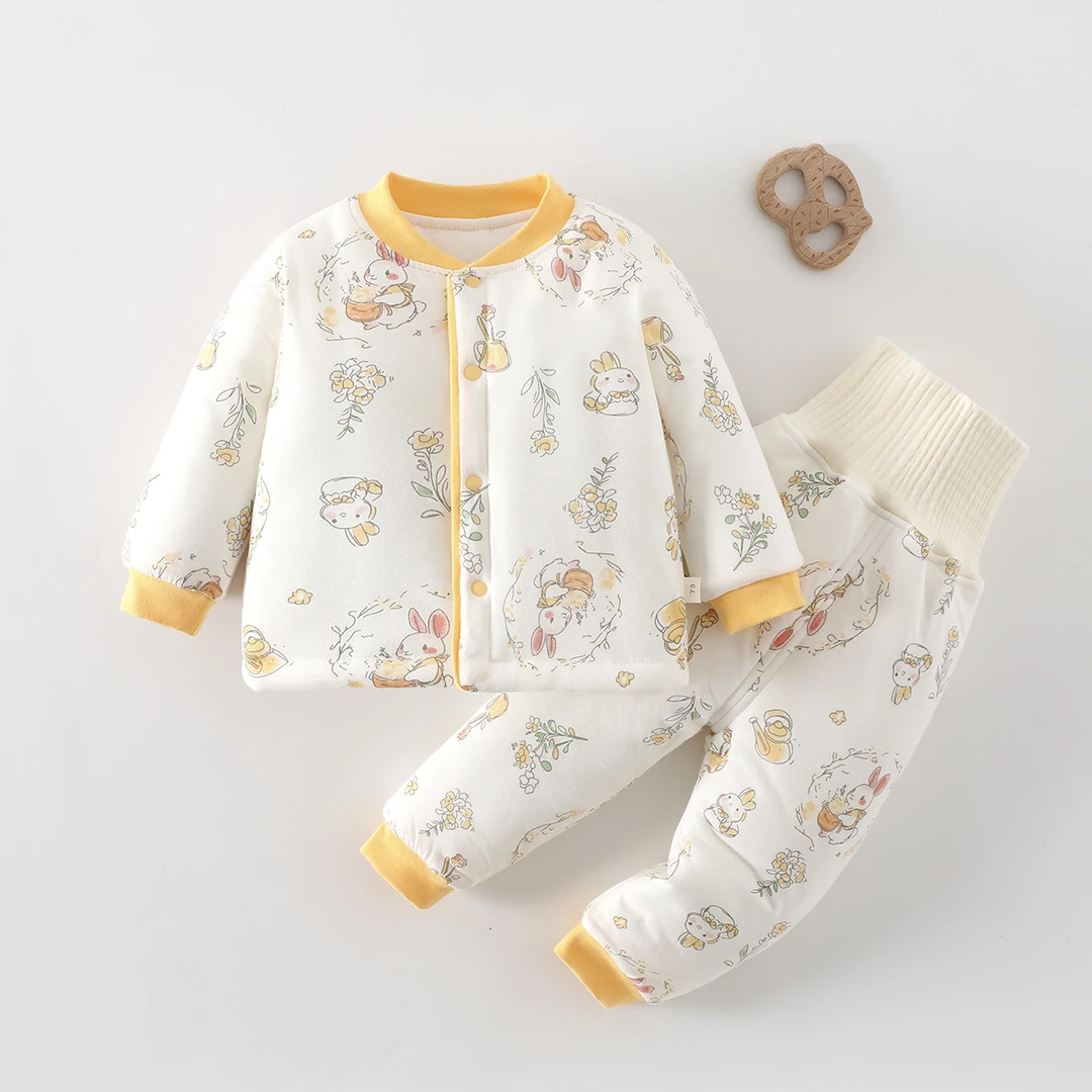 【万达撤柜】宝宝120g夹棉保暖套装秋冬男女儿童秋衣秋裤婴儿衣服长