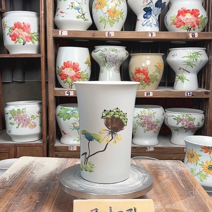 摆件蓝花盆莲子新款陶瓷陶瓷
