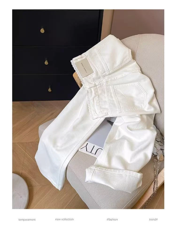 【现货+送白色蕾丝腰带】2025款高腰窄版阔腿直筒牛仔裤