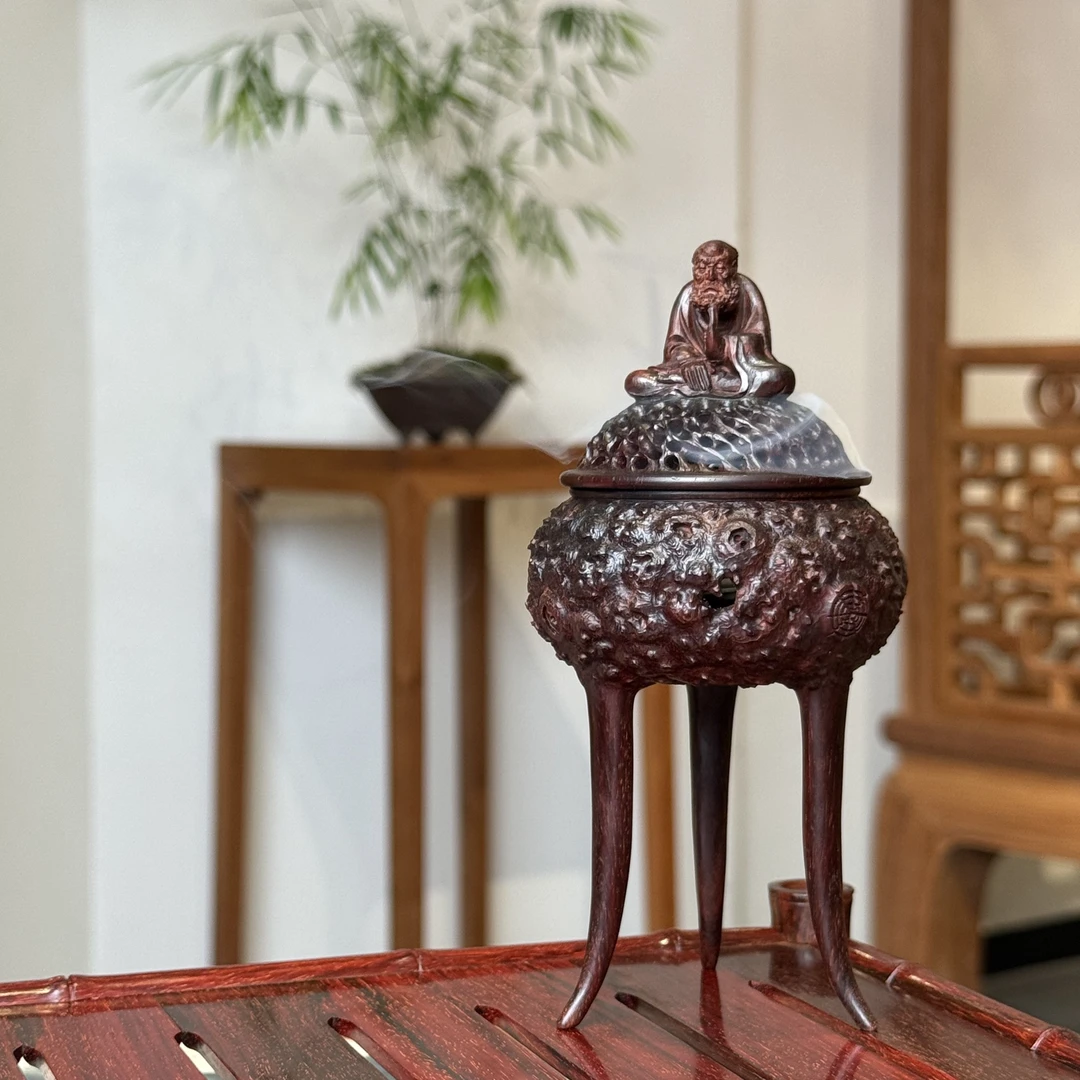 印度小叶紫檀 三足盘香炉