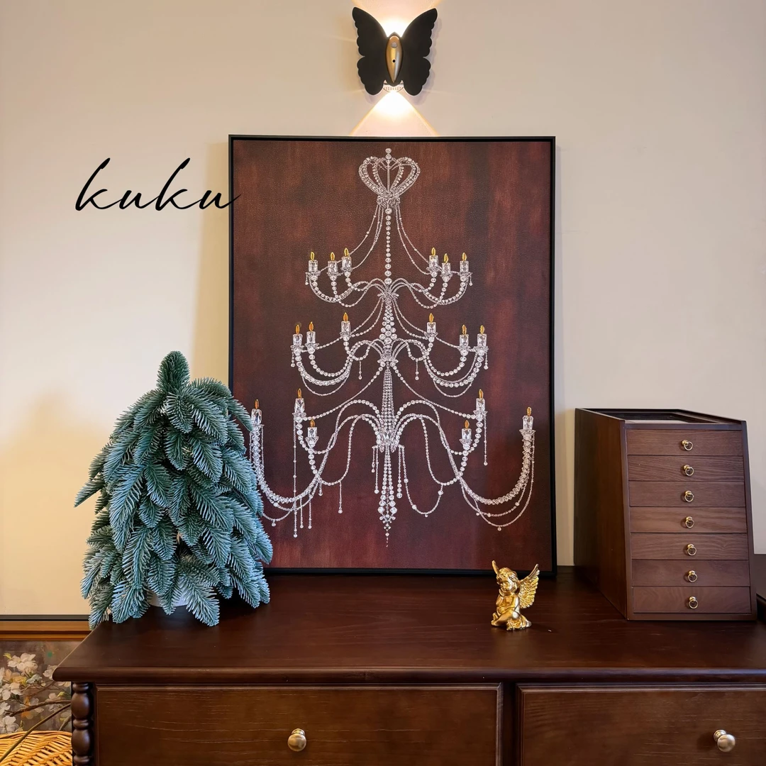 珐琅彩描金皮革《珍珠烛台装饰画》