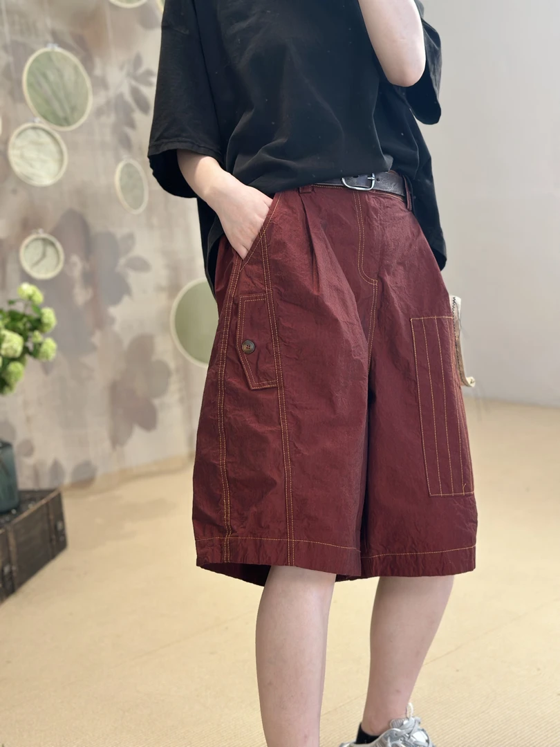 忆古朴拙240515无弹纯色休闲风夏季短裤时尚裤子五分裤显瘦潮流