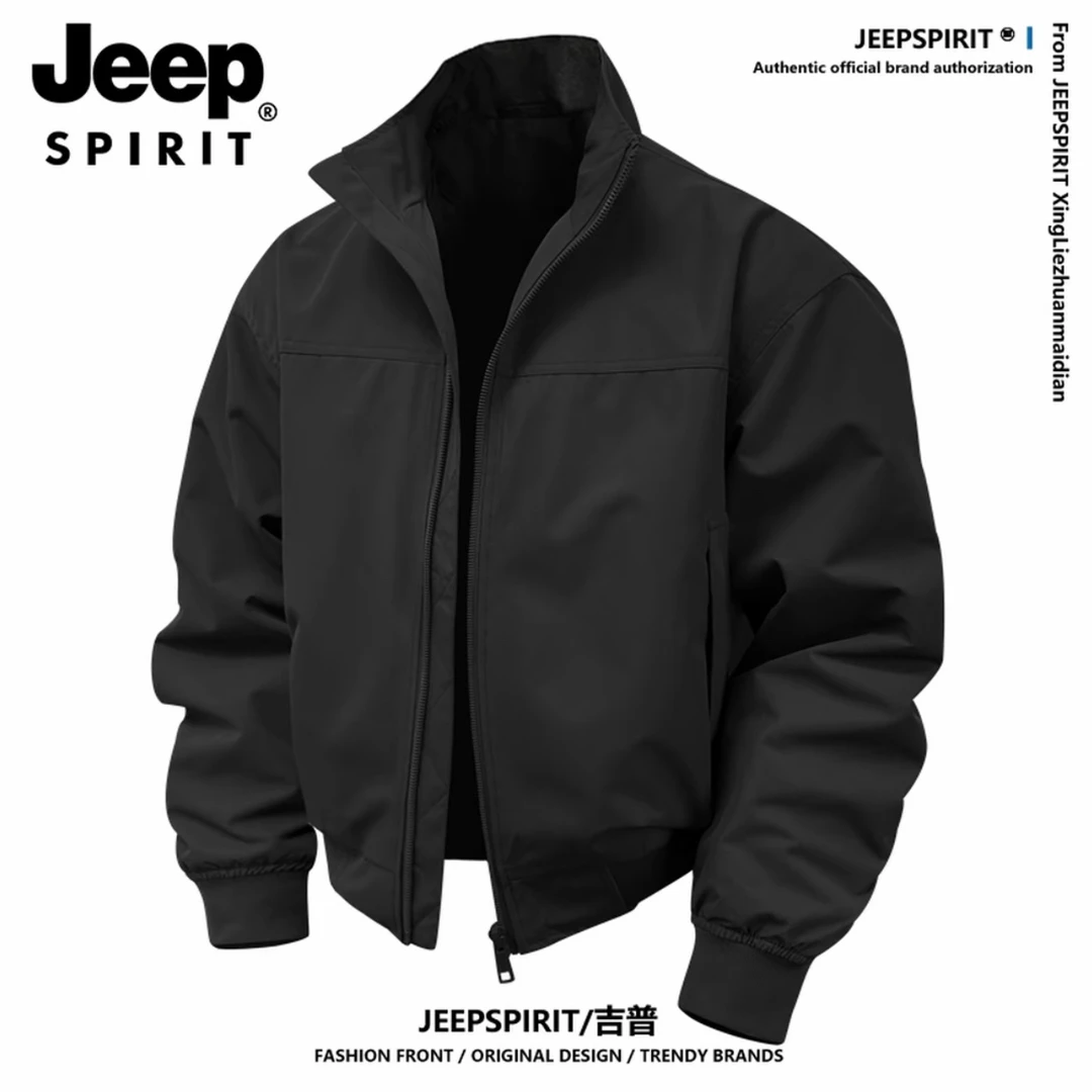 JEEPSPIRIT吉普教练夹克男秋季防风挺括秋冬男士男麂皮羊羔绒