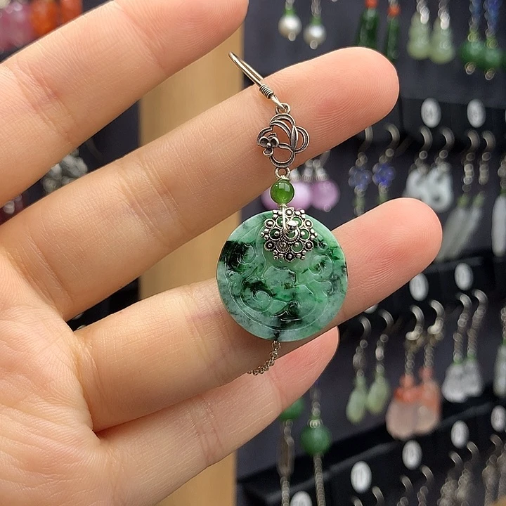 和田玉耳饰银S925镶嵌月***?