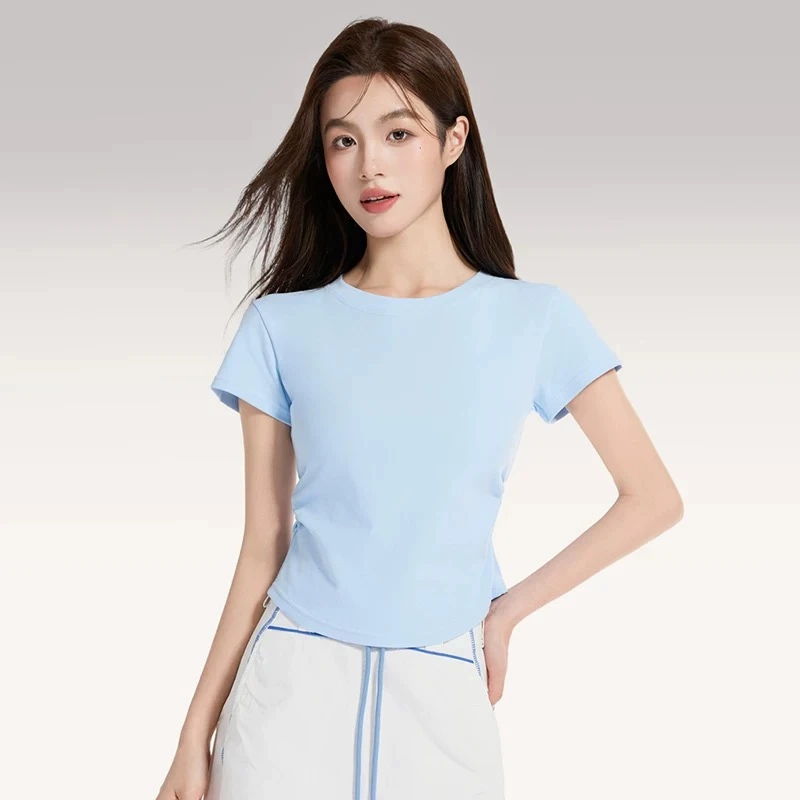 T0122短袖夏季女款纯色圆领T恤女款女士速干透气修身夏季纯色
