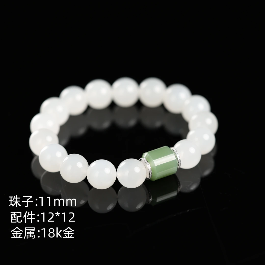 本真 "素雪"严选精品和田玉极致青海白玉11mm+手串