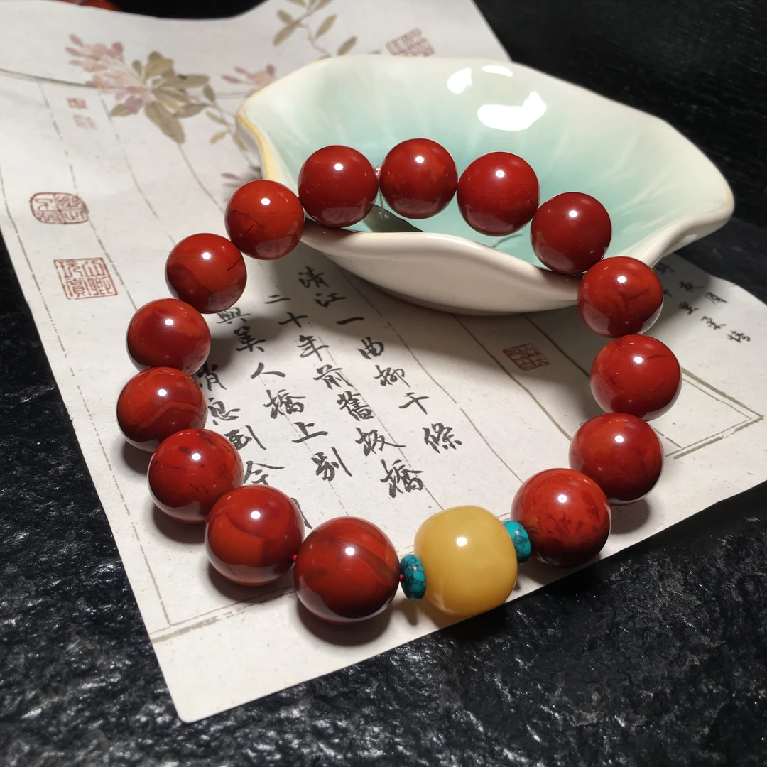 【朱锦南红】极品瓦西南红玛瑙满色满肉火焰纹手串13.5mm50.4g