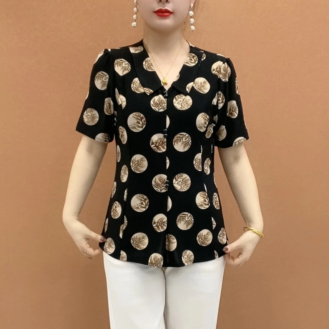 2025夏季新款娃娃领波点显瘦百搭上衣69388