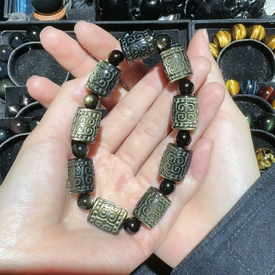 明***风黑曜岩未镶嵌手链