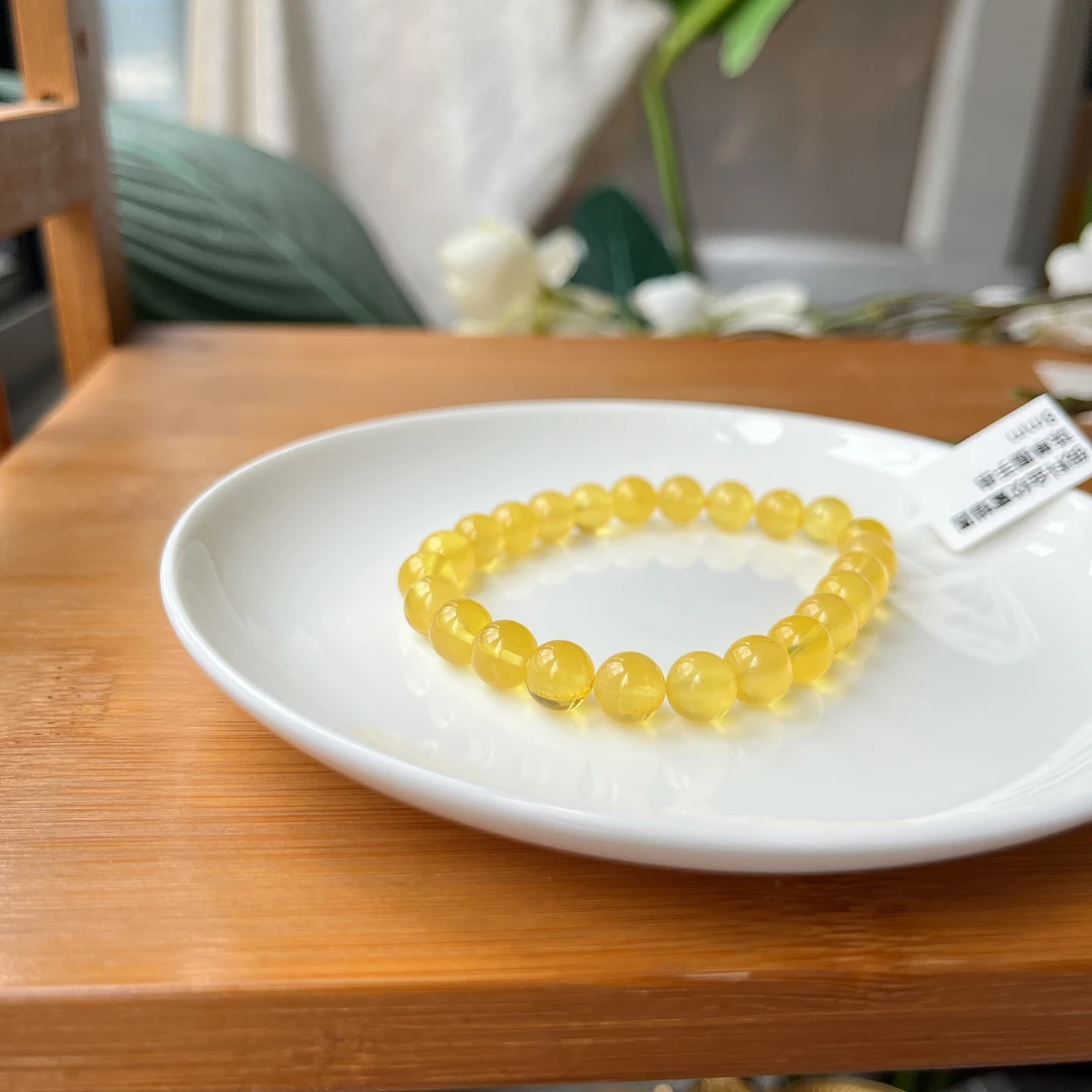 【珠宝厂长】约8mm俄料金绞蜜蜡圆珠单圈手串