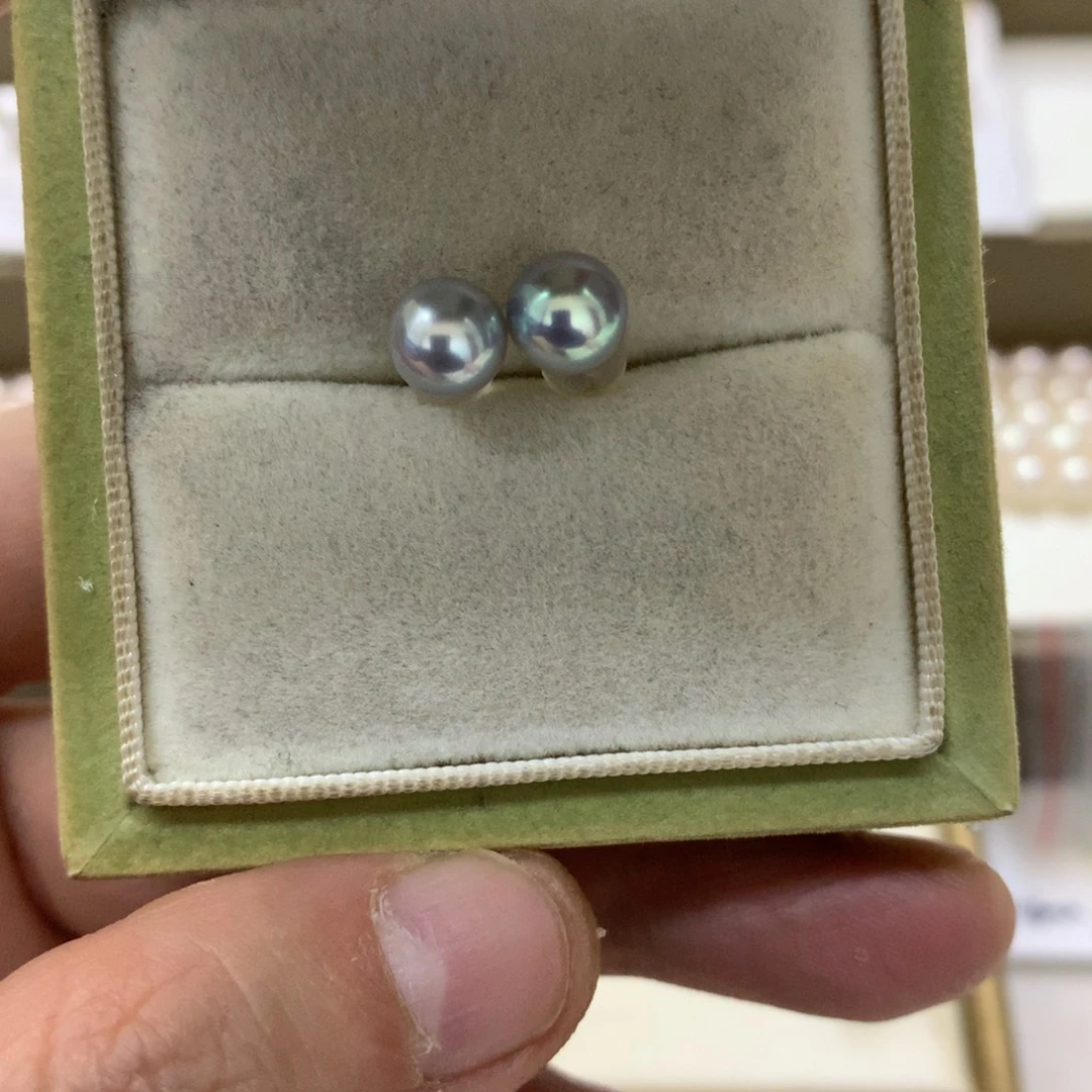 耳饰18K金镶嵌海水珍珠7-7.5真多麻素钉