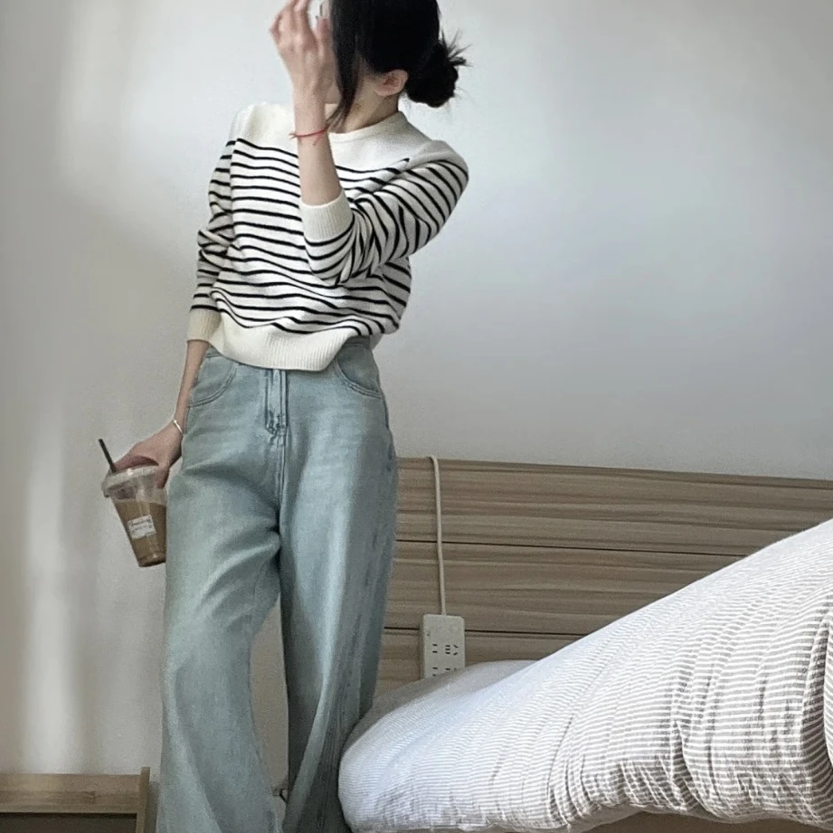 99新 DIOR/迪奥 010648 条纹拼色针织圆领毛衣 M码