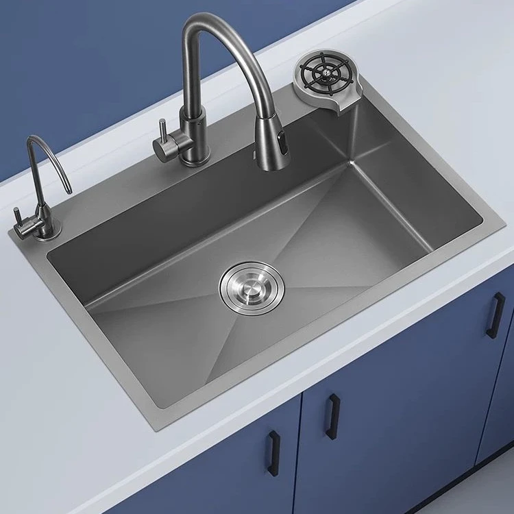 304不锈钢加厚枪灰色纳米水槽大单槽家用厨房台上洗碗水池洗菜盆