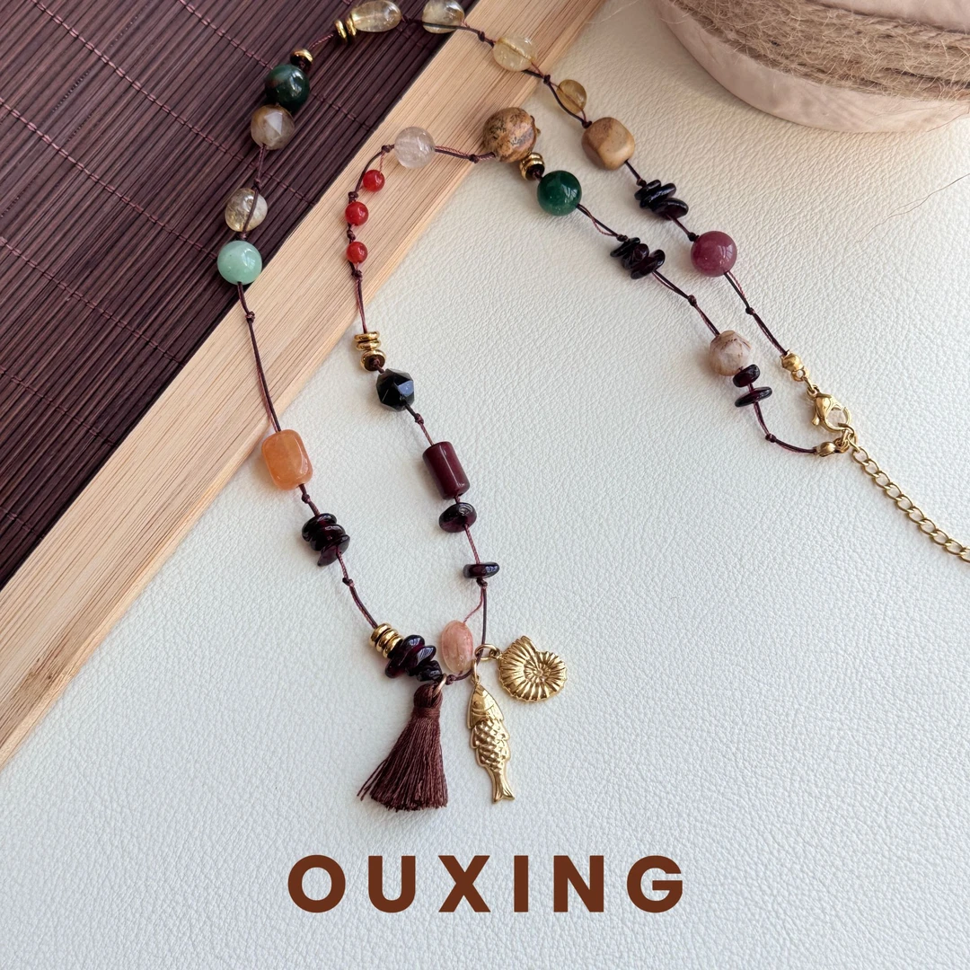 非金属棉绳项链 [年年有鱼]时尚百搭气质民族风编织手作毛衣链