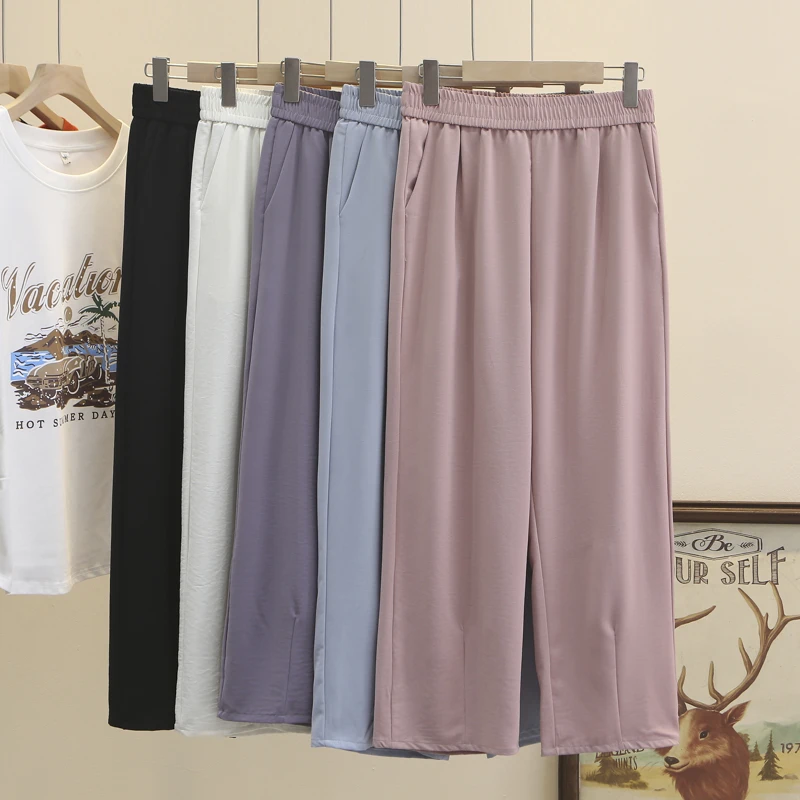 【琦琦】110-200斤大码女装夏季薄款显瘦宽松直筒裤彩色休闲裤子