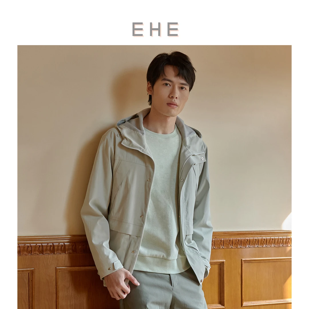EHE男装 春季新款港雾色抗紫外线和防透连帽夹克外套66101231011