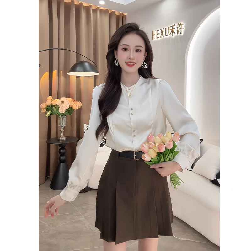 法式轻熟风立领长袖高级感衬衫女2024秋季新款时尚百搭显瘦上衣