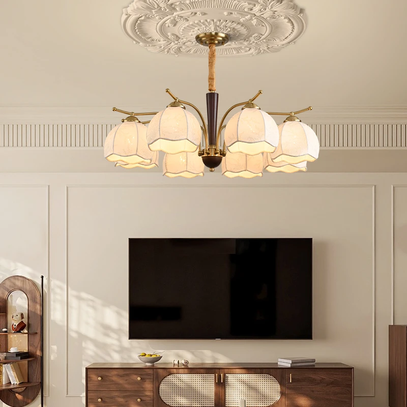 美式复古客厅主灯法式中古风卧室书房吊灯印花布艺侘寂餐厅吸顶灯