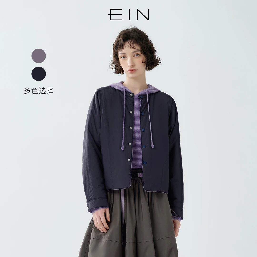 EIN/言 复古休闲双面穿圆领短箱型量感棉服外套女2025秋冬新款