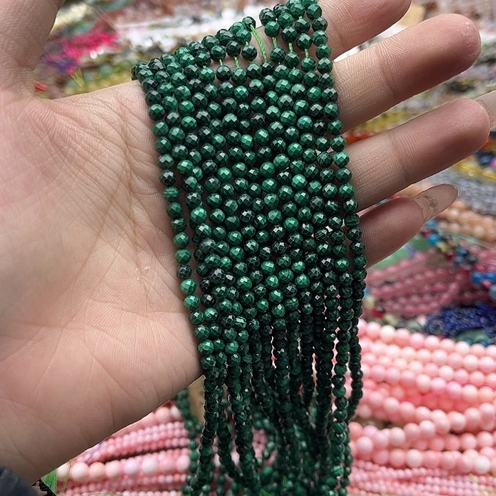 玛瑙/玉髓珠宝半成品未镶嵌一条4mm左右孔雀石刻面