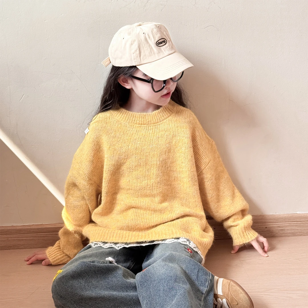 女童加厚宽松毛衣2025新款女孩冬装洋气韩版针织衫儿童保暖毛线衣