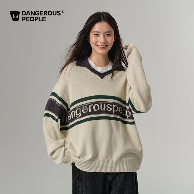 Dangerouspeople薛之谦dsp撞色polo复古毛衣秋季宽松百搭潮针织衫