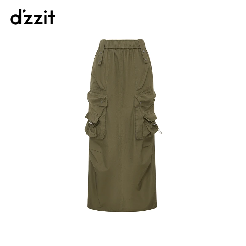 【DZ】dzzit地素半身裙夏季工装风松紧腰后开叉长裙女