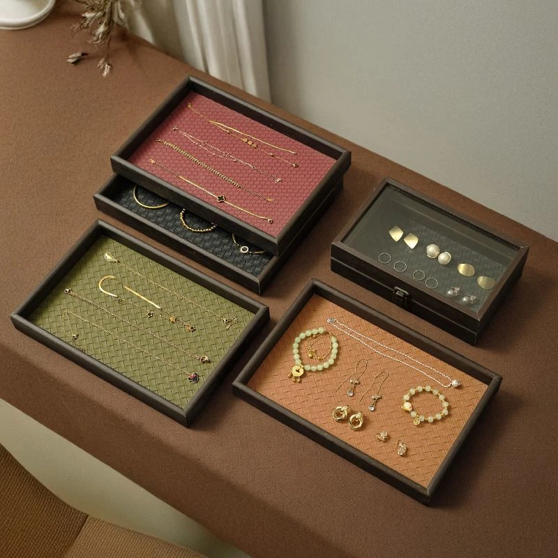 轻奢高级首饰收纳盒家用客厅茶几饰品项链手链耳环长方形木质托盘