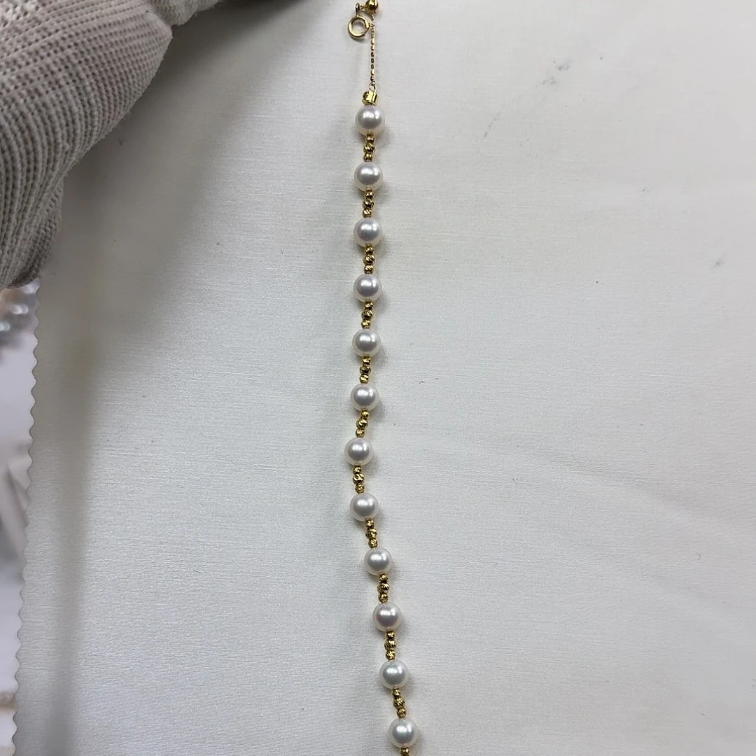 手绳18K金镶嵌淡水珍珠