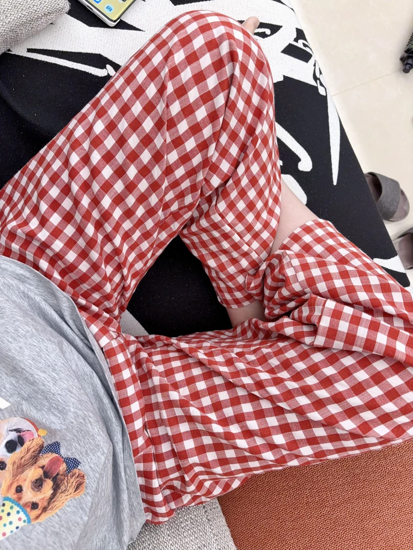 100棉【睡裤和T恤集合】新疆长绒棉A类T恤家居裤阔腿植物印染外穿