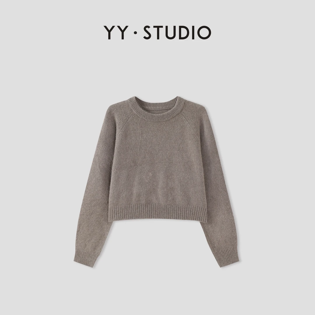 【YY·studio】纯色圆领套头毛衣女冬季新款插肩长袖针织衫YY-6005