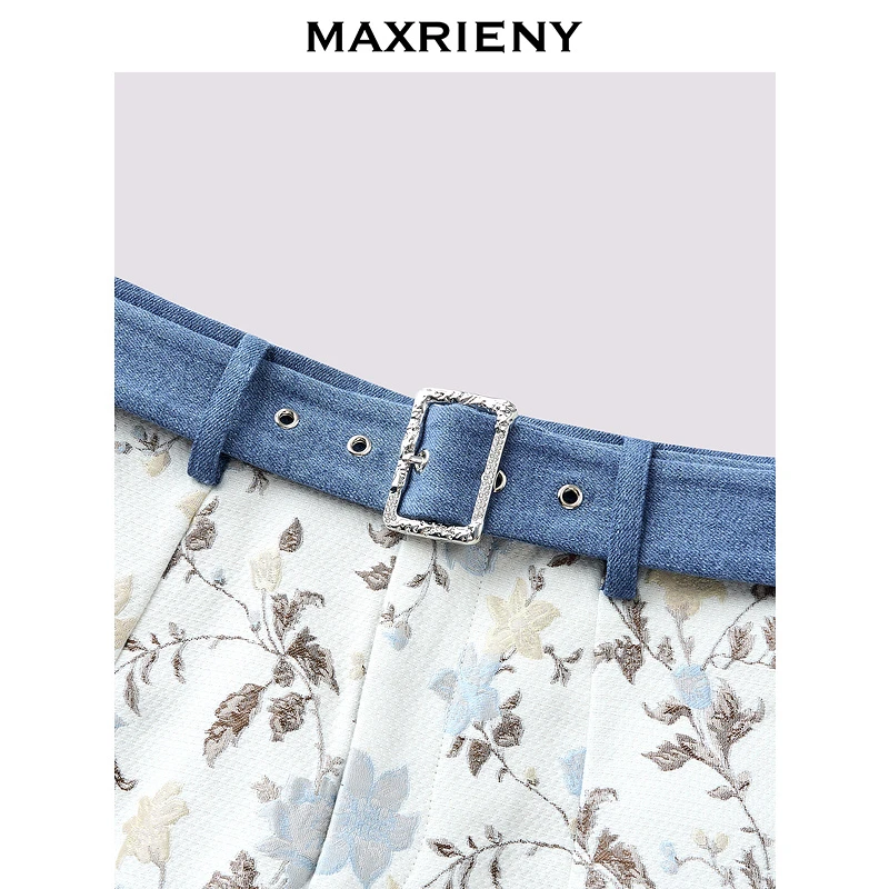 MAXRIENY心有花火精致浪漫复古感丝绒提花直筒半裙春裙子