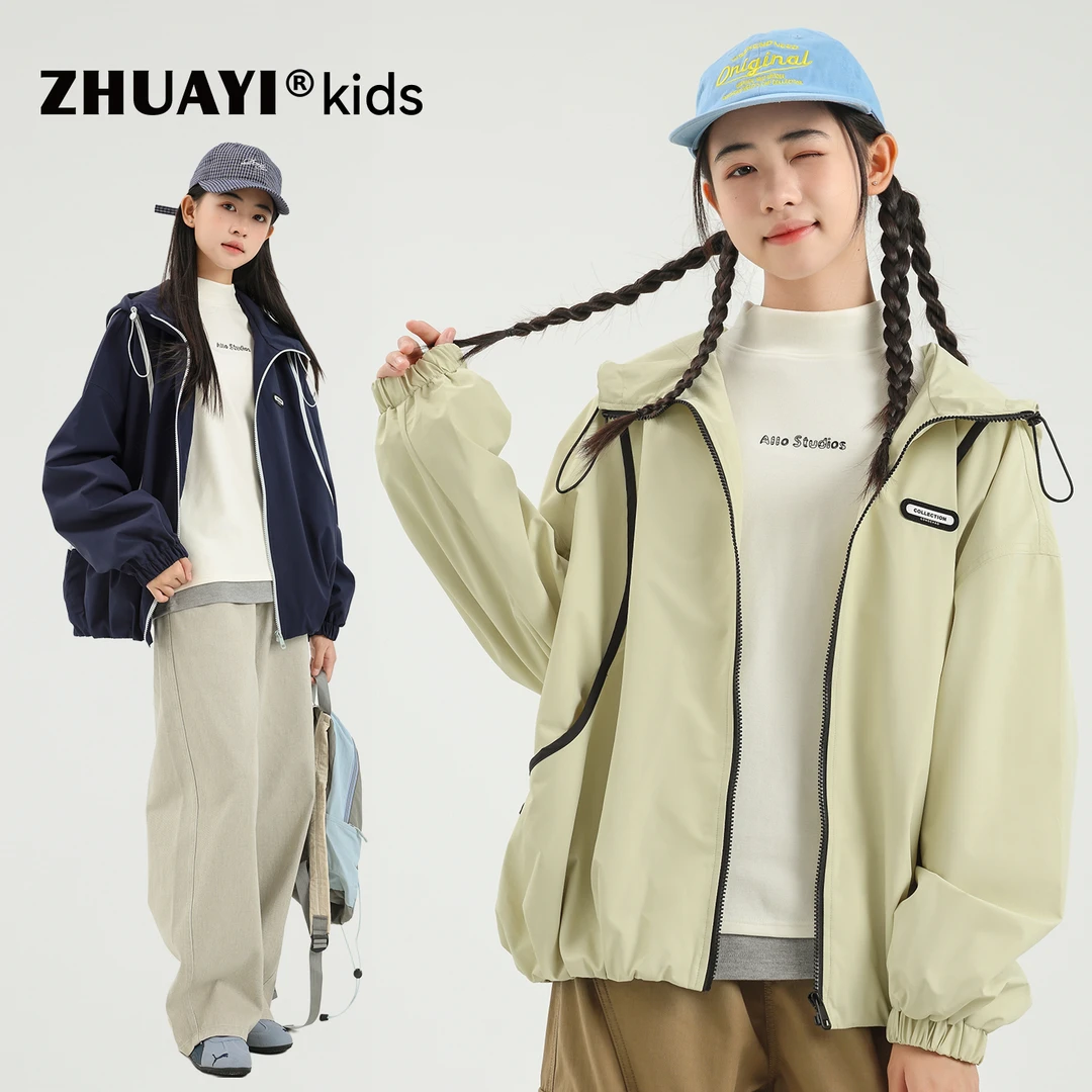 秋季新品外套洋气连帽上衣中大童春秋宽松休闲女童装（25302328）1
